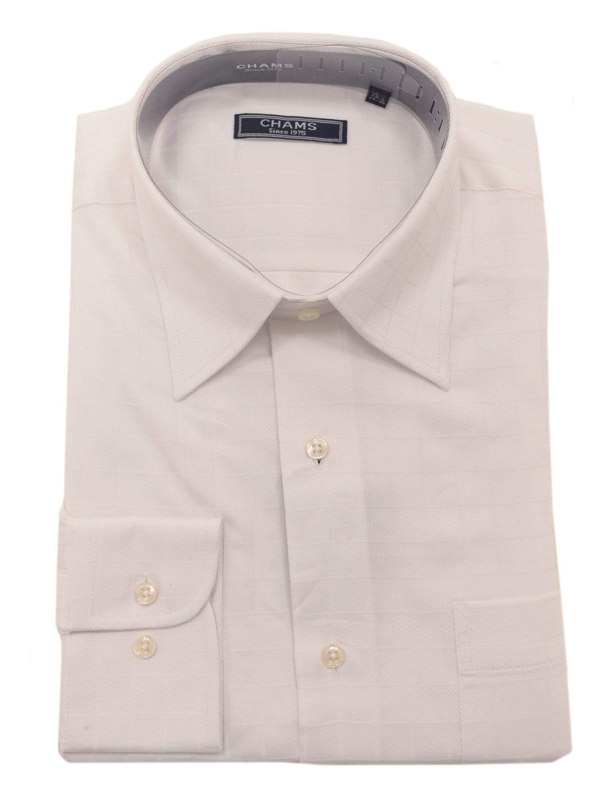 Chams SHIRTS Chams Classic Fit White Tonal Plaid Fine Combed Cotton Dress Shirt