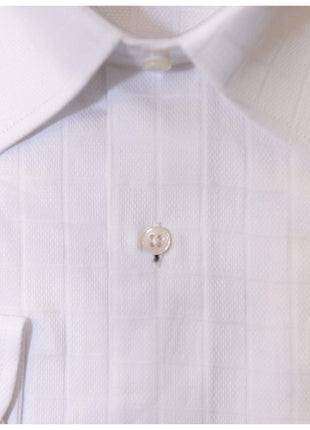 Chams SHIRTS Chams Classic Fit White Tonal Plaid Fine Combed Cotton Dress Shirt