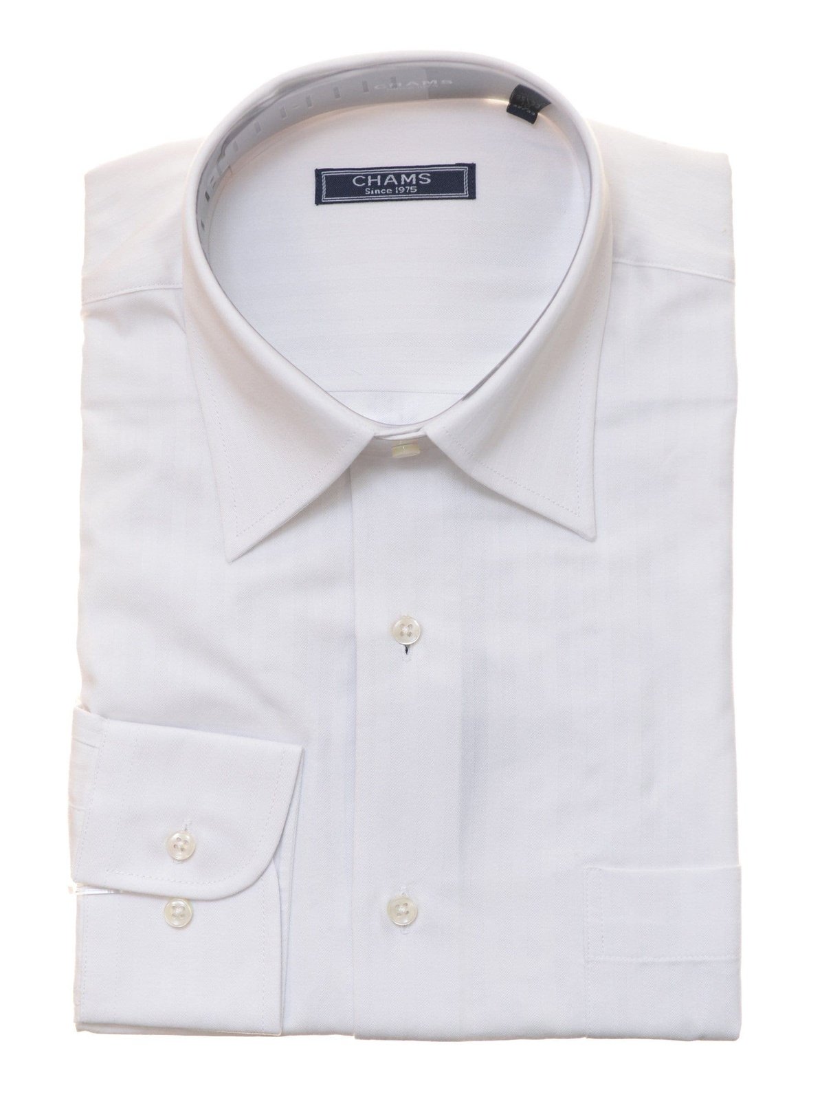 Chams SHIRTS Chams Classic Fit White Tonal Striped Fine Combed Cotton Dress Shirt