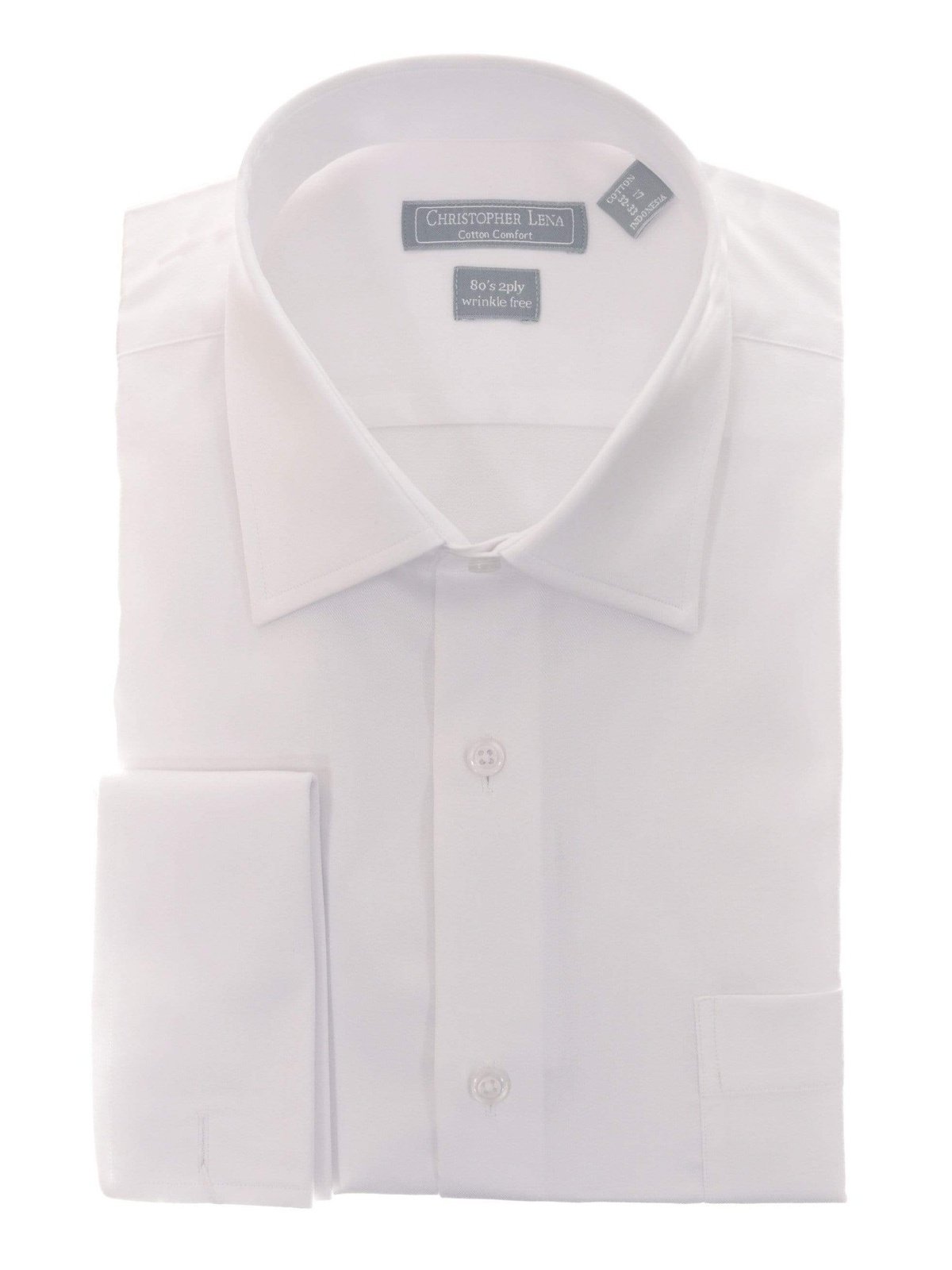 Christopher Lena Bestselling Items 15 1/2 32/33 Mens Classic Fit White 2 Ply Cotton Wrinkle Free French Cuff Dress Shirt