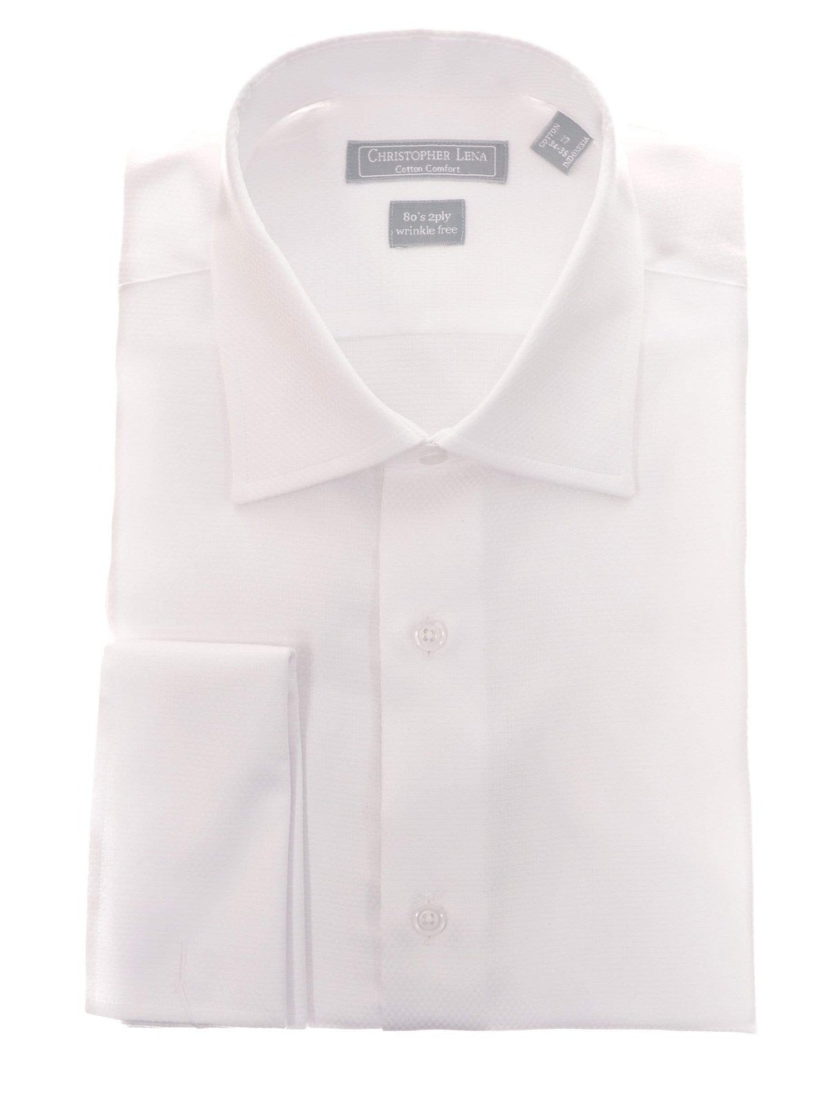 Christopher Lena Bestselling Items 16 32/33 Mens Classic Fit White Textured French Cuff Wrinkle Free Cotton Dress Shirt