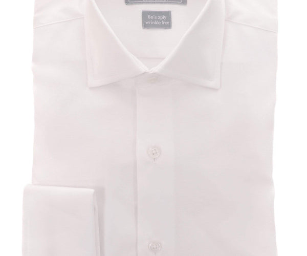 Slim Fit Solid White French Cuff Wrinkle Free 80's 2ply Cotton Dress Shirt, 20 / 36/37