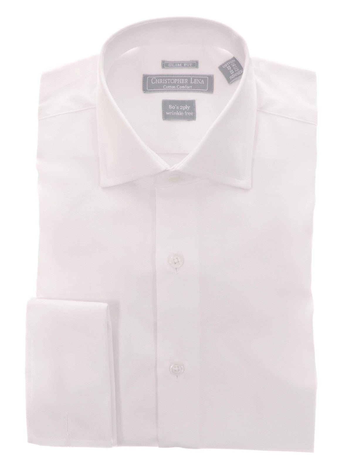 Christopher Lena Bestselling Items 17 1/2 34/35 Slim Fit Solid White French Cuff Wrinkle Free 80&#39;s 2ply Cotton Dress Shirt
