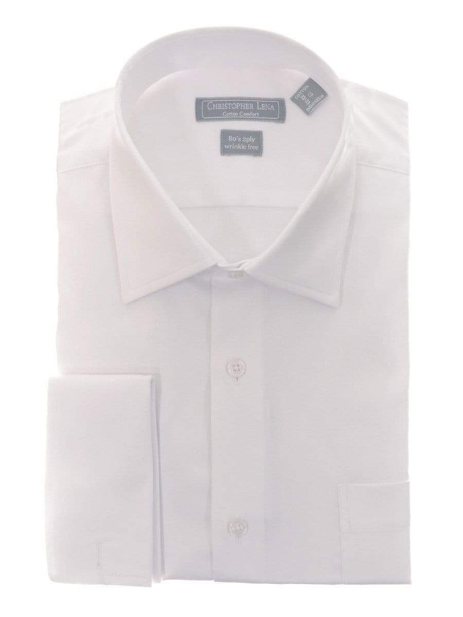 Christopher Lena Bestselling Items Mens Classic Fit White 2 Ply Cotton Wrinkle Free French Cuff Dress Shirt