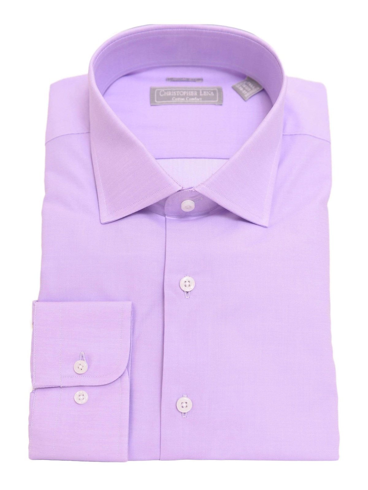 Christopher Lena SHIRTS 14 1/2 32/33 Mens Slim Fit Solid Lavender Purple Spread Collar Cotton Dress Shirt