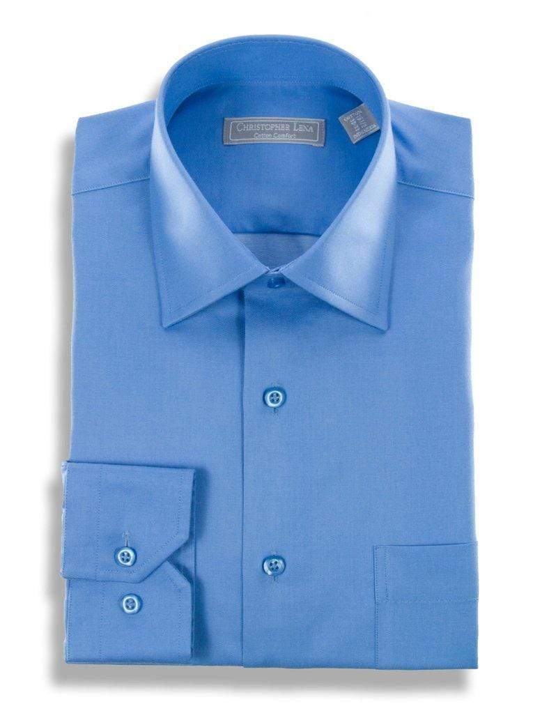 Christopher Lena SHIRTS 16 34/35 Classic Fit Solid Cadet Blue Semi Spread Collar Cotton Dress Shirt