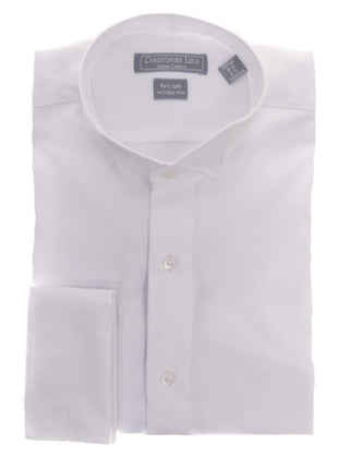 Christopher Lena SHIRTS Regular Fit White Textured Wingtip Collar Wrinkle Free Cotton Tuxedo Dress Shirt