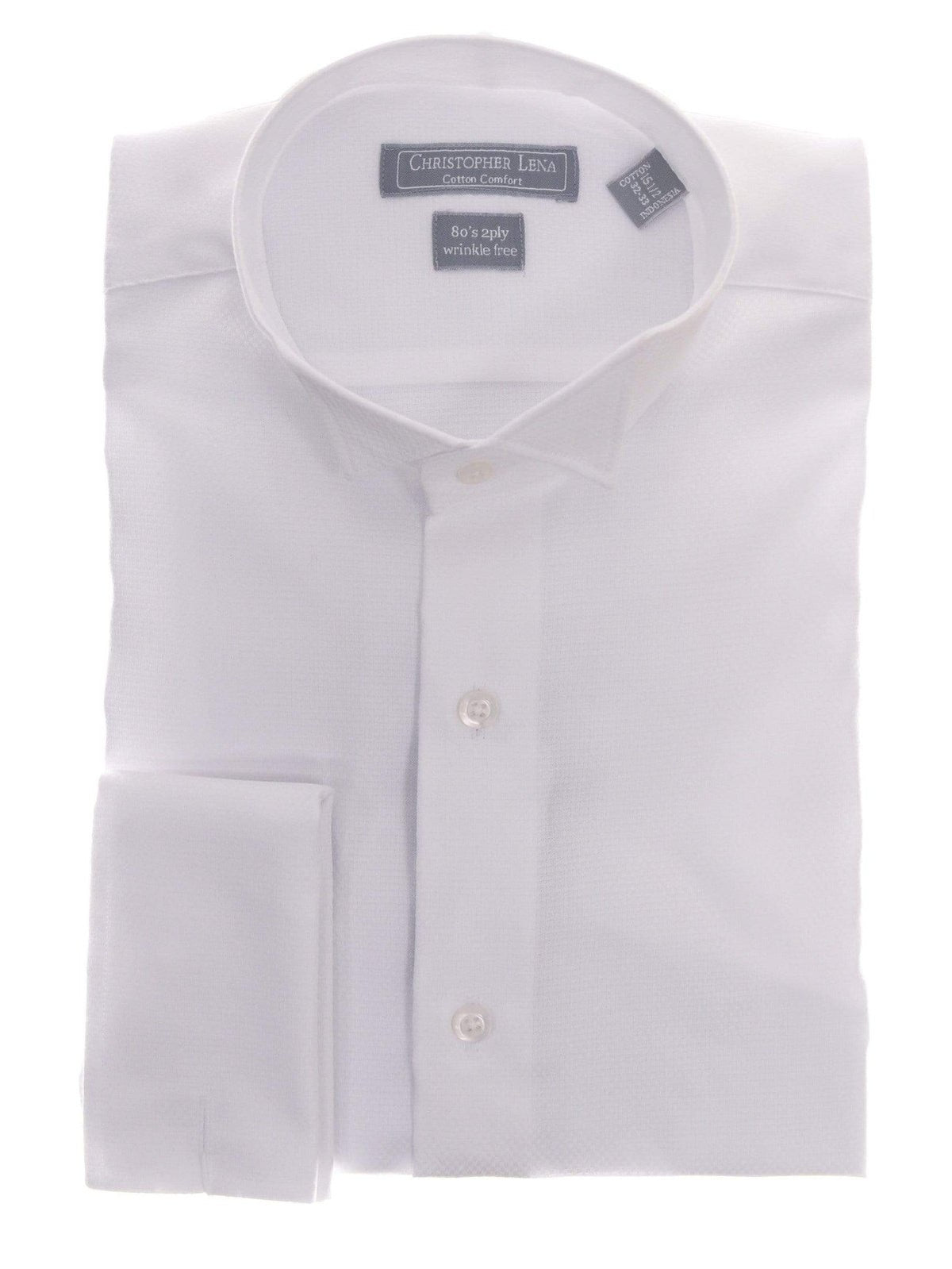 Christopher Lena SHIRTS Regular Fit White Textured Wingtip Collar Wrinkle Free Cotton Tuxedo Dress Shirt