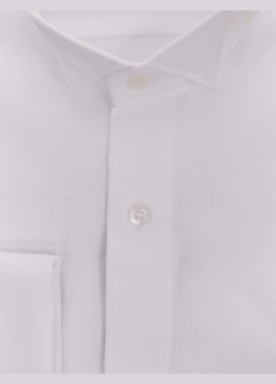 Christopher Lena SHIRTS Regular Fit White Textured Wingtip Collar Wrinkle Free Cotton Tuxedo Dress Shirt