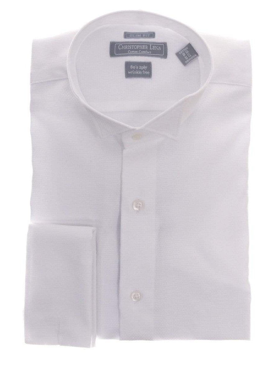 Christopher Lena SHIRTS Slim Fit White Textured Wingtip Collar Wrinkle Free Cotton Tuxedo Dress Shirt