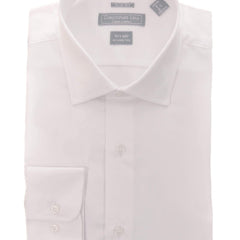 Christopher Lena SHIRTS White / 17 32/33 Mens Slim Fit Solid Spread Collar Cotton Wrinkle Free Dress Shirt