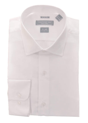 Christopher Lena SHIRTS White / 17 32/33 Mens Slim Fit Solid Spread Collar Cotton Wrinkle Free Dress Shirt
