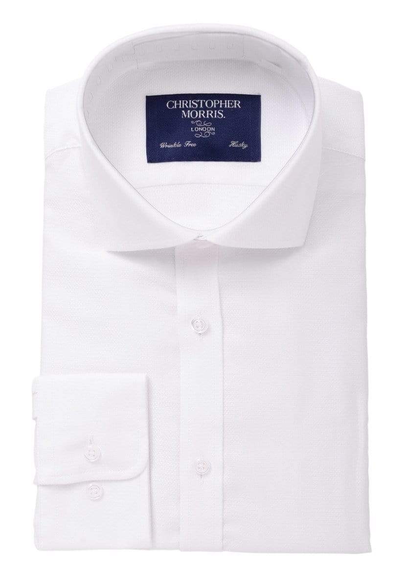 Christopher Morris Christopher Morris Boys 100% Cotton White On White Husky Fit Dress Shirt
