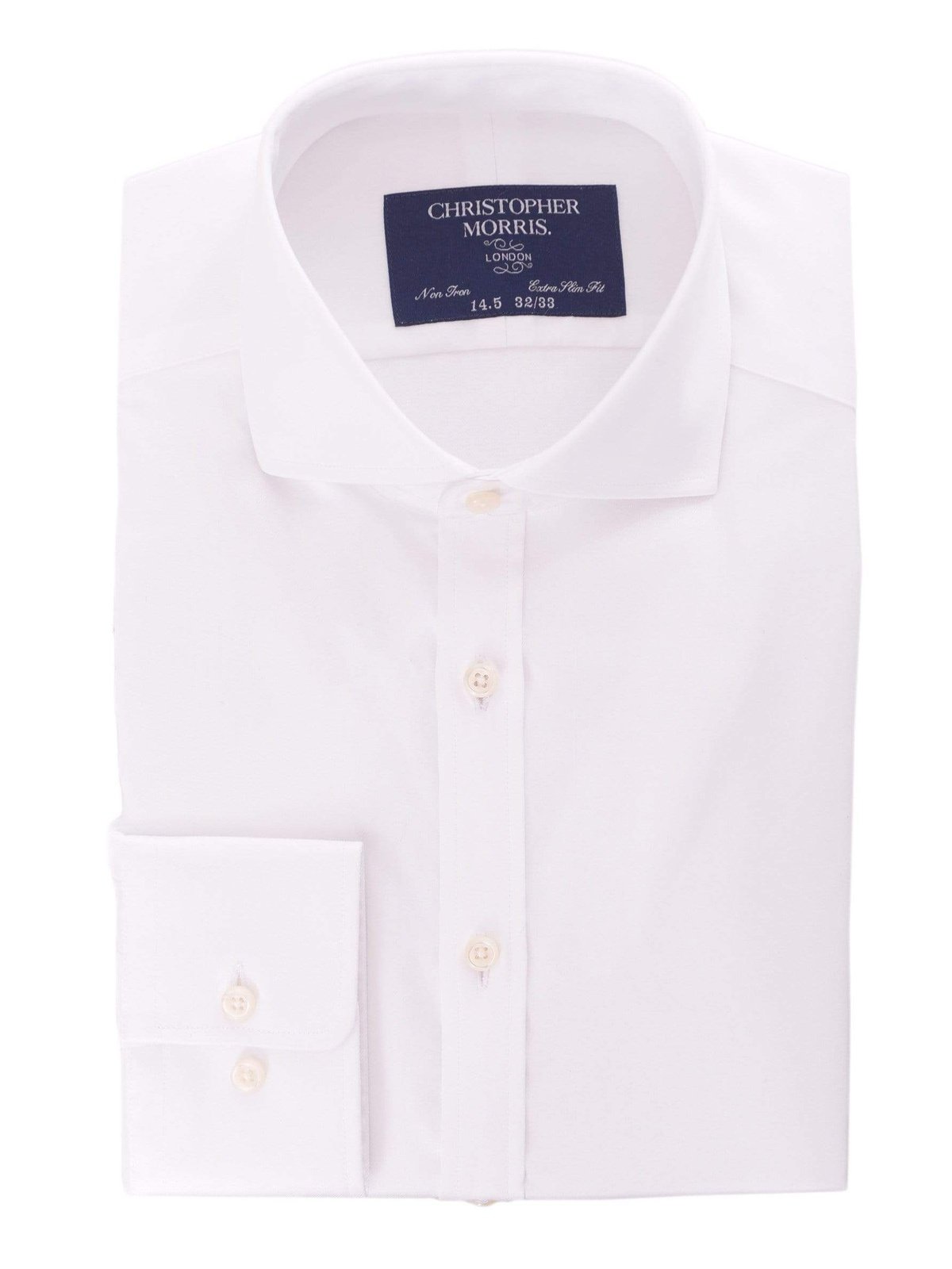 Christopher Morris SHIRTS 14 1/2 32/33 Mens Extra Slim Fit Solid White Twill Spread Collar Non Iron Cotton Dress Shirt