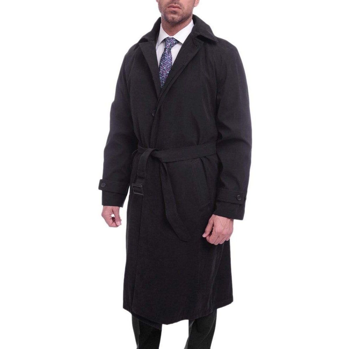 Men's Single Breasted Black Long Trench Coat Jacket With Removable ...