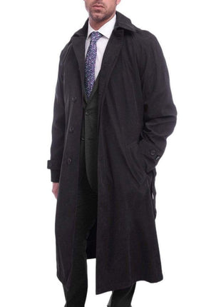 Cianni Cellini OUTERWEAR Men's Single Breasted Black Long Trench Coat Jacket With Removable Belt & Liner