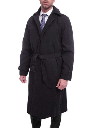 Cianni Cellini OUTERWEAR Men's Single Breasted Black Long Trench Coat Jacket With Removable Belt & Liner