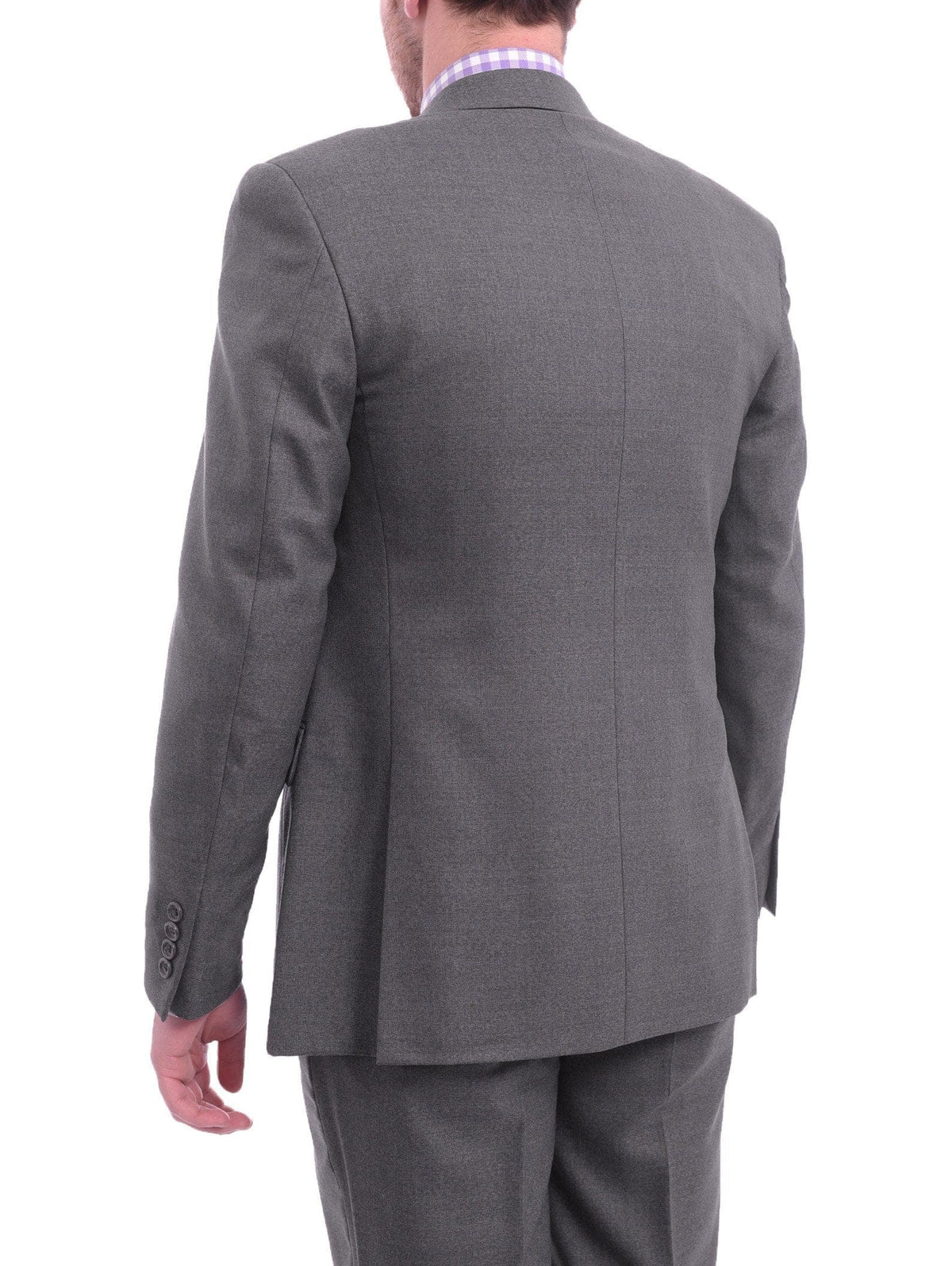 Cianni Cellini TWO PIECE SUITS Cianni Cellini Slim Fit Heather Gray With Blue Windowpane Two Button Wool Suit