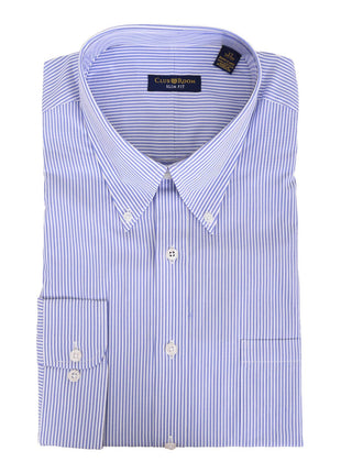 Club Room SHIRTS 15 34/35 Club Room Slim Fit Blue Striped Button Down Collar Easy Care Cotton Dress Shirt
