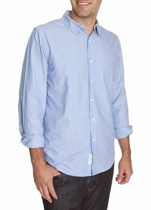 Club Room SHIRTS Club Room Mens Blue Pinstriped 100% Cotton Fitted Dress Shirt