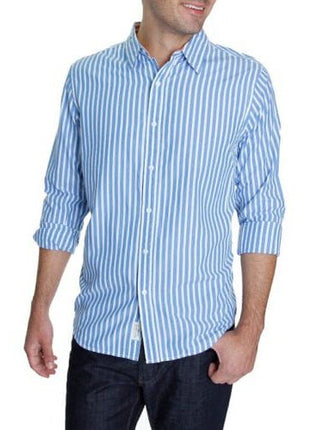 Club Room SHIRTS Club Room Mens Blue & White Striped 100% Cotton Fitted Dress Shirt