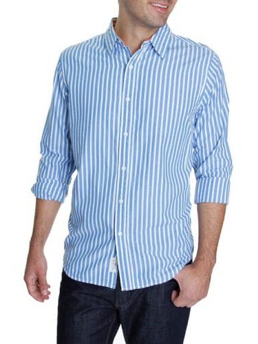 Club Room SHIRTS Club Room Mens Blue & White Striped 100% Cotton Fitted Dress Shirt