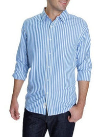 Thumbnail for Club Room SHIRTS Club Room Mens Blue & White Striped 100% Cotton Fitted Dress Shirt