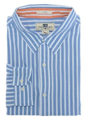 Club Room SHIRTS Club Room Mens Blue & White Striped 100% Cotton Fitted Dress Shirt