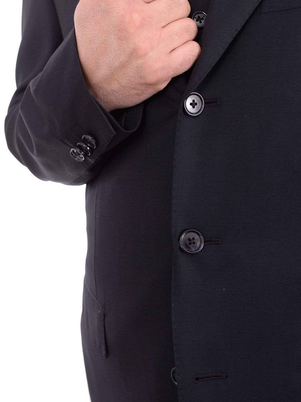 Corneliani THREE PIECE SUITS Corneliani 36r 46 Drop 6 Solid Navy Blue Three Button Three Piece Wool Suit