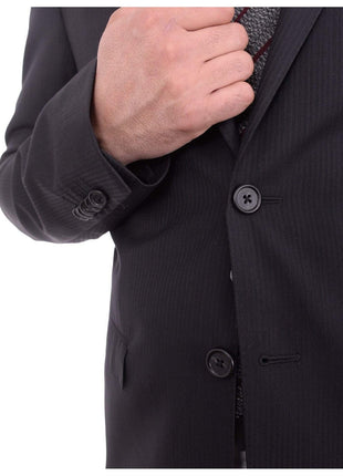 Corneliani TWO PIECE SUITS Corneliani Trend 42r 52 Drop 8 Black Striped 18.25 Micron Super 110's Wool Suit
