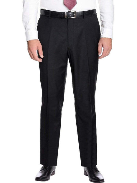 Creativo Slim Fit Solid Black Flat Front Dress Pants, Black / 50W