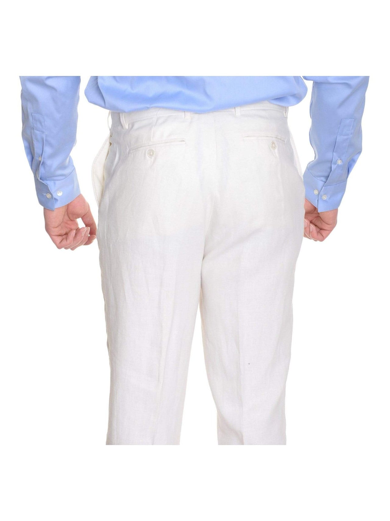 Crespi PANTS Crespi Classic Fit Solid Off-White Flat Front Linen Casual Pants