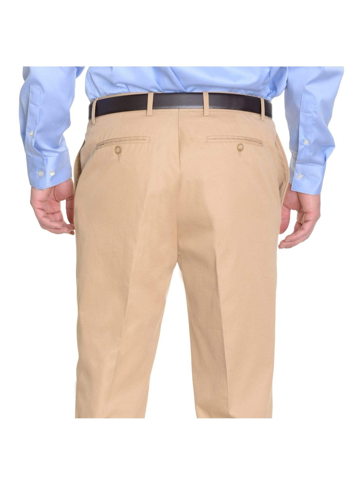 Crespi PANTS Crespi Classic Fit Solid Tan Beige Flat Front Cotton Casual Khaki Pants