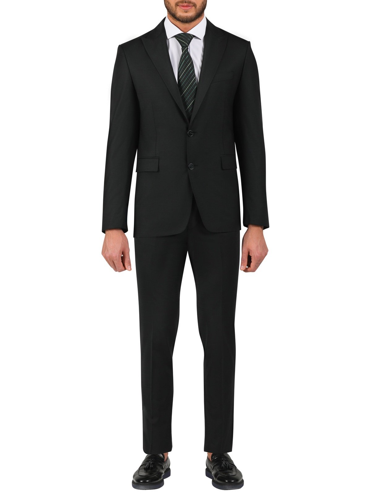 Di'nucci SUITS 34S Di'nucci Black Textured Peak Lapel Wool Suit