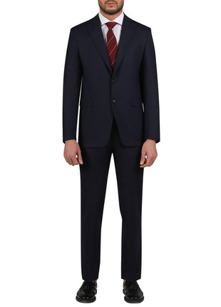 Di'nucci SUITS 34S Di'nucci Navy With Burgundy Stripe Peak Lapel Wool Suit