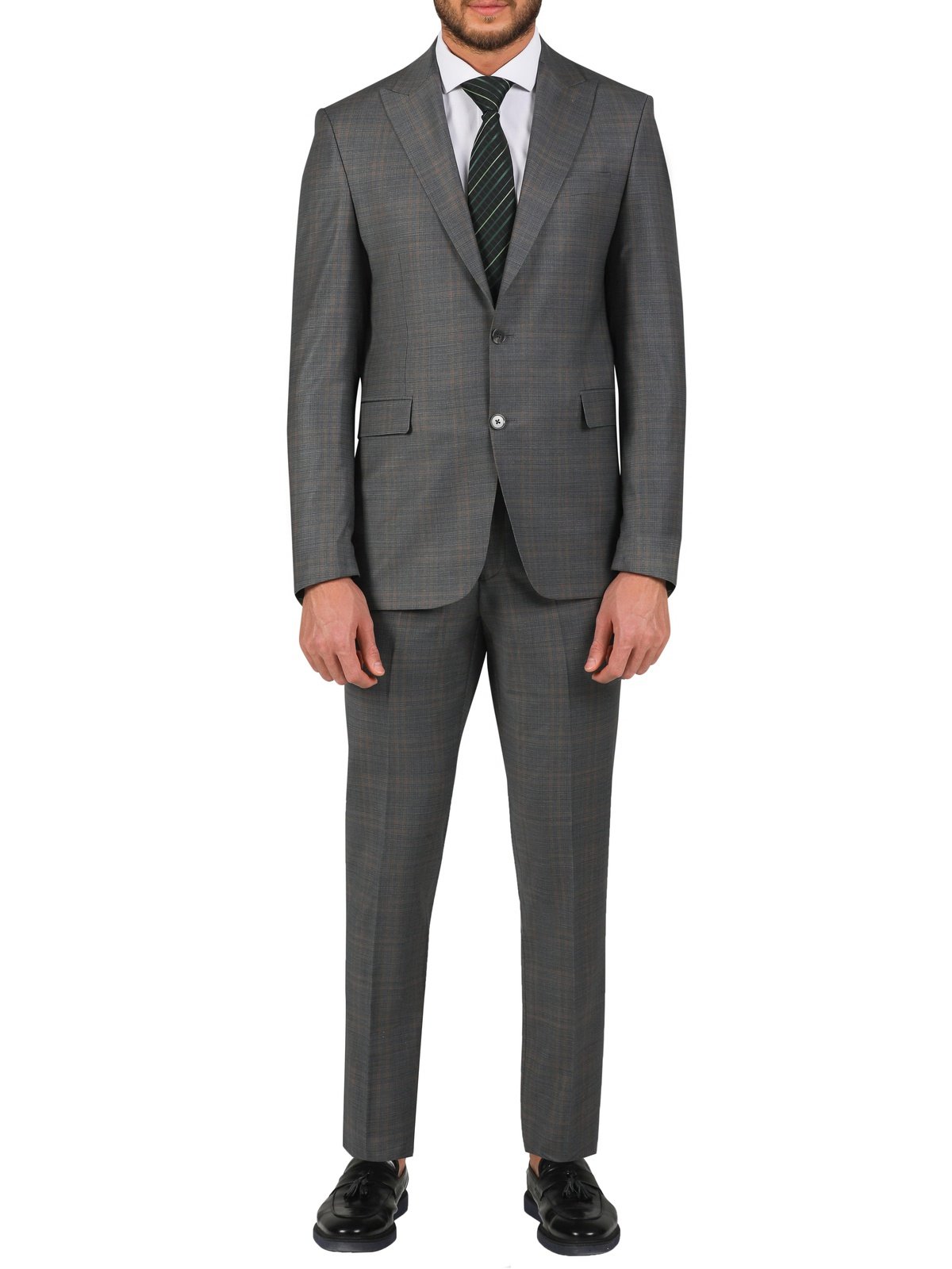 Di'nucci SUITS 36S Di'nucci Gray With Light Gray Pinstripe Peak Lapel Wool Suit