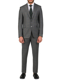 Thumbnail for Di'nucci SUITS 36S Di'nucci Light Gray With Brown Windowpane Peak Lapel Wool Suit