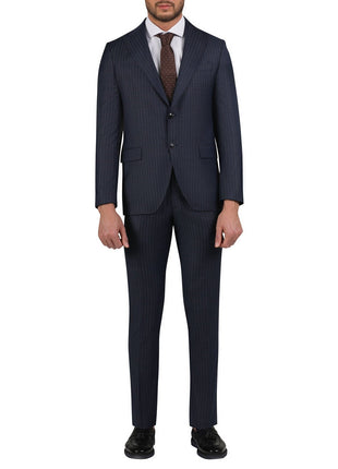 Di'nucci SUITS 36S Di'nucci Navy With Blue Stripe Peak Lapel Wool Suit