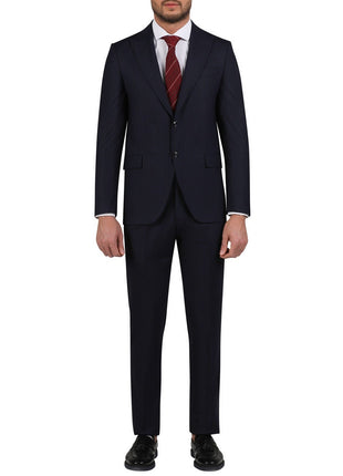 Di'nucci SUITS 36S Di'nucci Navy With Purple Pinstripe Peak Lapel Wool Suit
