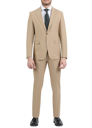 Di'nucci SUITS 38L Di'nucci Solid Tan Peak Lapel Wool Suit