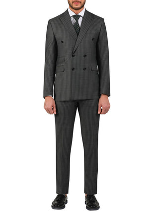 Di'nucci SUITS 38R Di'nucci Gray With Light Blue Stripe Double Breasted Suit