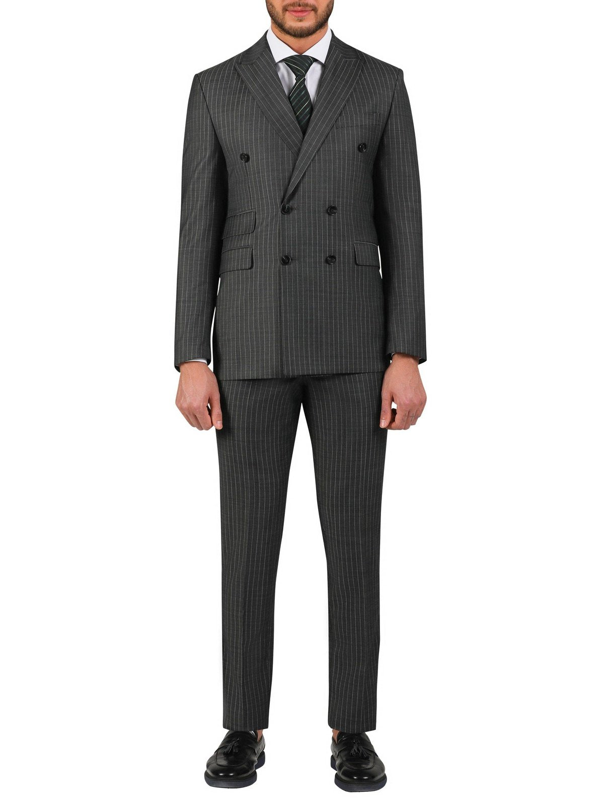 Di&#39;nucci SUITS 38R Di&#39;nucci Gray With Light Blue Stripe Double Breasted Suit