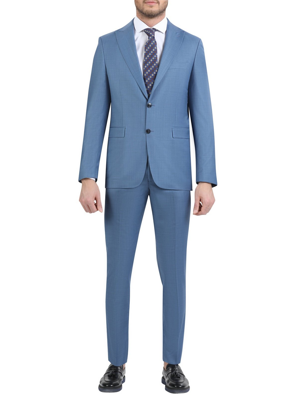 Di'nucci SUITS 38R Di'nucci Light Blue Stepweave Peak Lapel Wool Suit