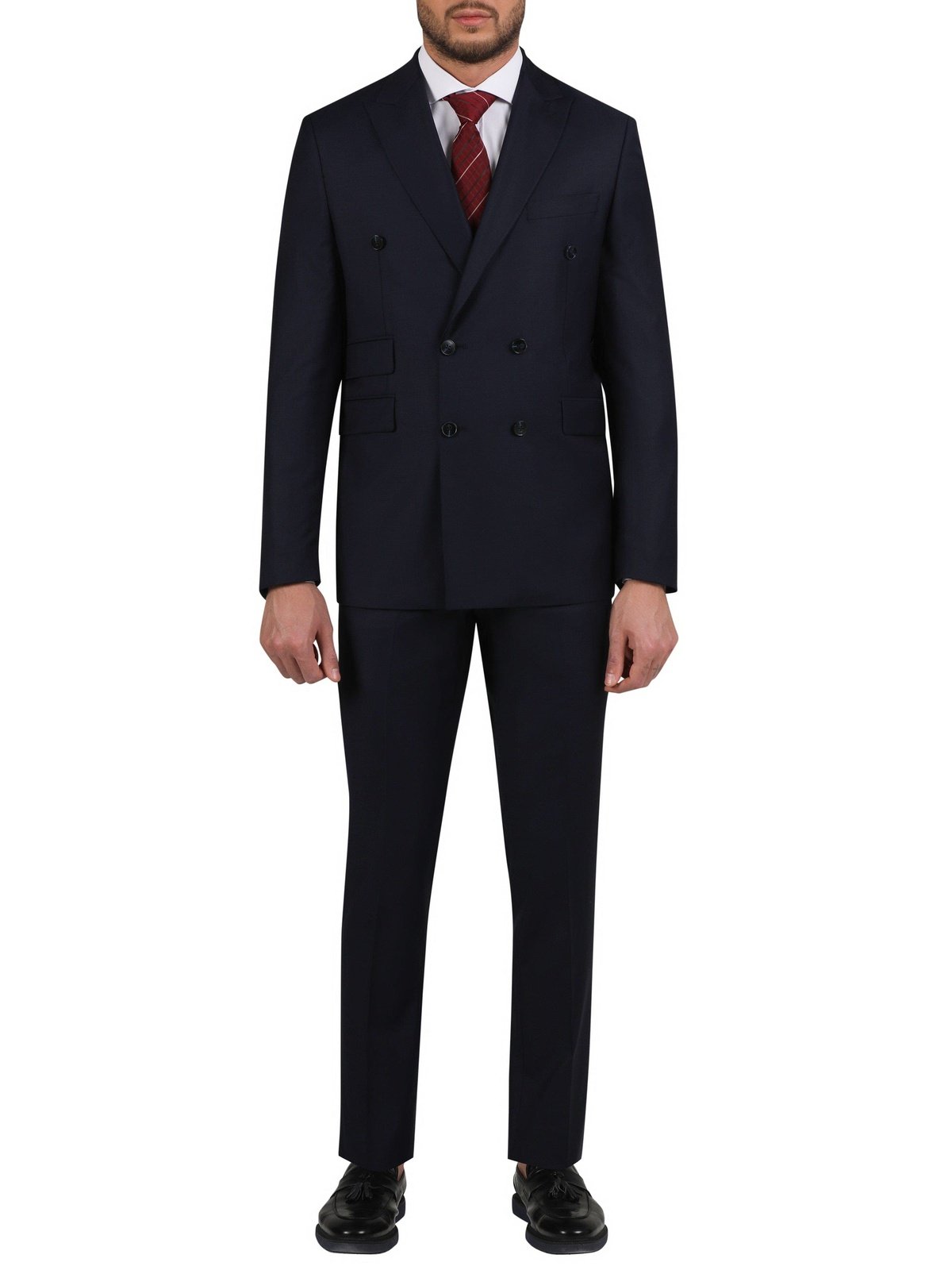 Di'nucci SUITS 38R Di'nucci Navy Textured Double Breasted Wool Suit