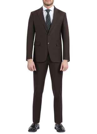 Di'nucci SUITS 38R Di'nucci Solid Chocolate Brown Peak Lapel Wool Suit