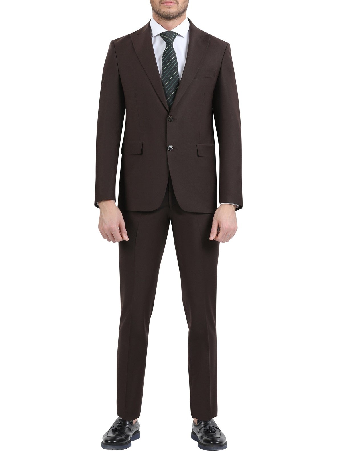 Di&#39;nucci SUITS 38R Di&#39;nucci Solid Chocolate Brown Peak Lapel Wool Suit