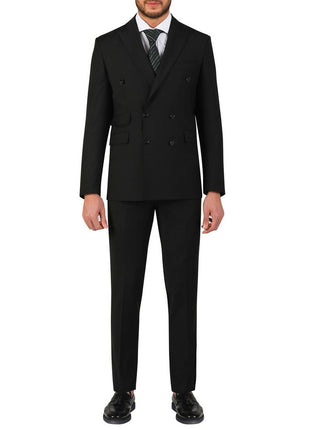Di'nucci SUITS 40R Di'nucci Black Textured Double Breasted Wool Suit