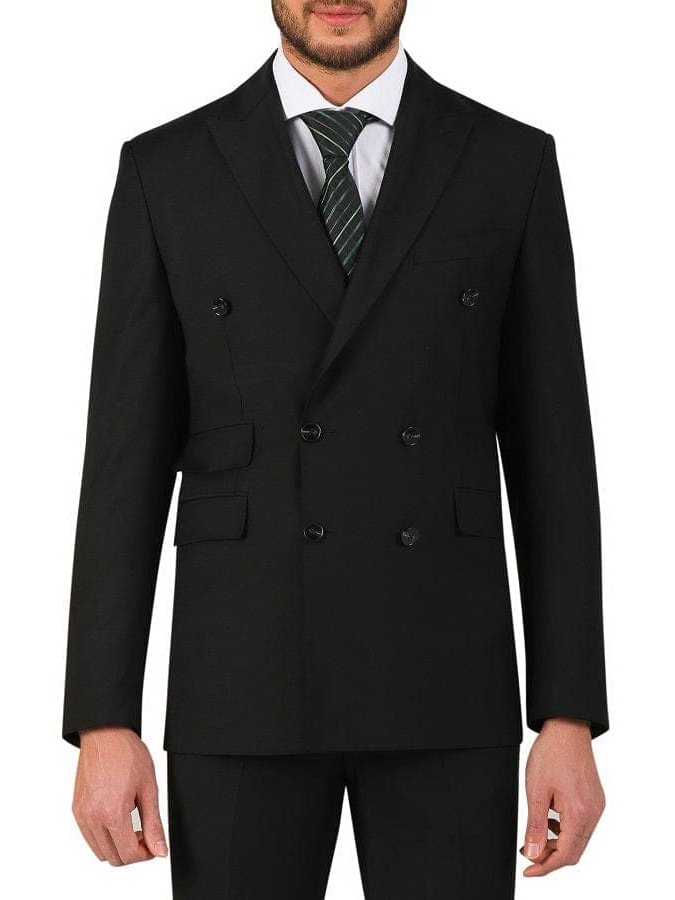 Di&#39;nucci SUITS Di&#39;nucci Black Textured Double Breasted Wool Suit