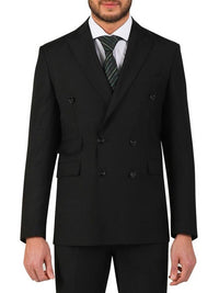 Thumbnail for Di'nucci SUITS Di'nucci Black Textured Double Breasted Wool Suit