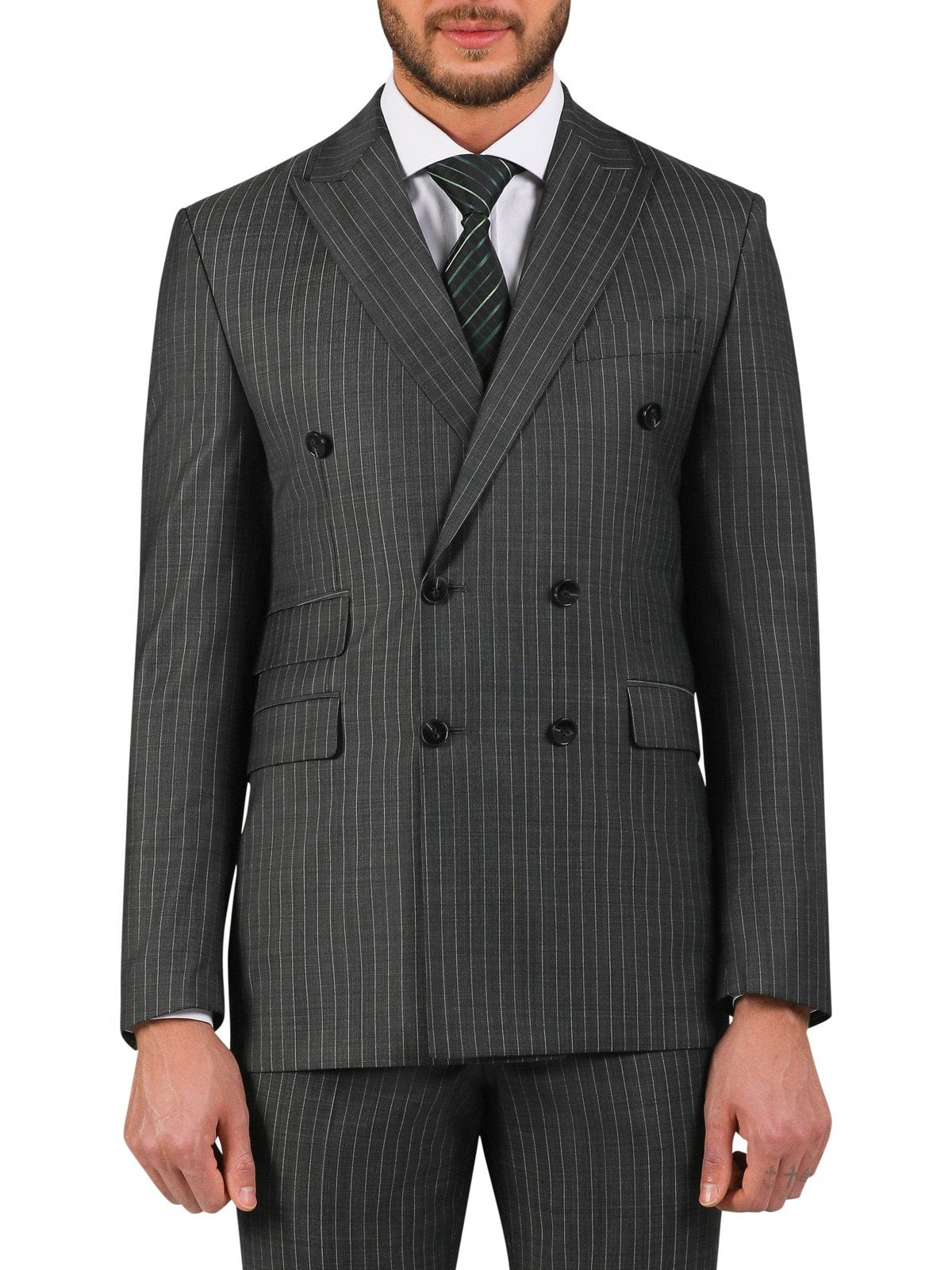 Di&#39;nucci SUITS Di&#39;nucci Gray With Light Blue Stripe Double Breasted Suit